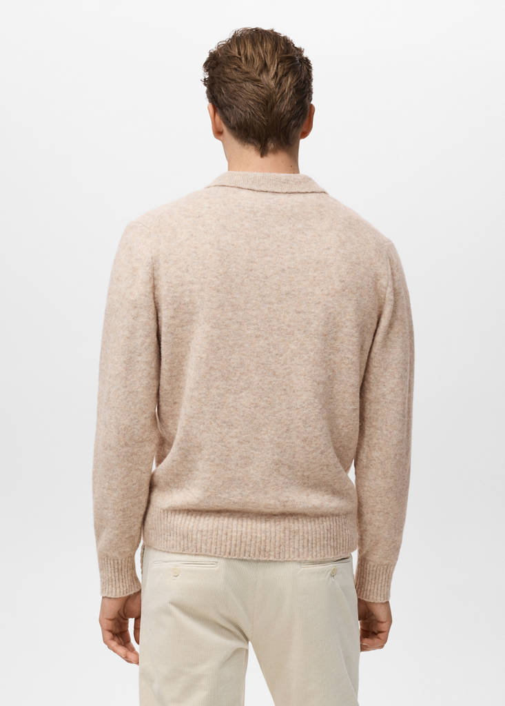 Knitted wool blend polo sweater — Sand