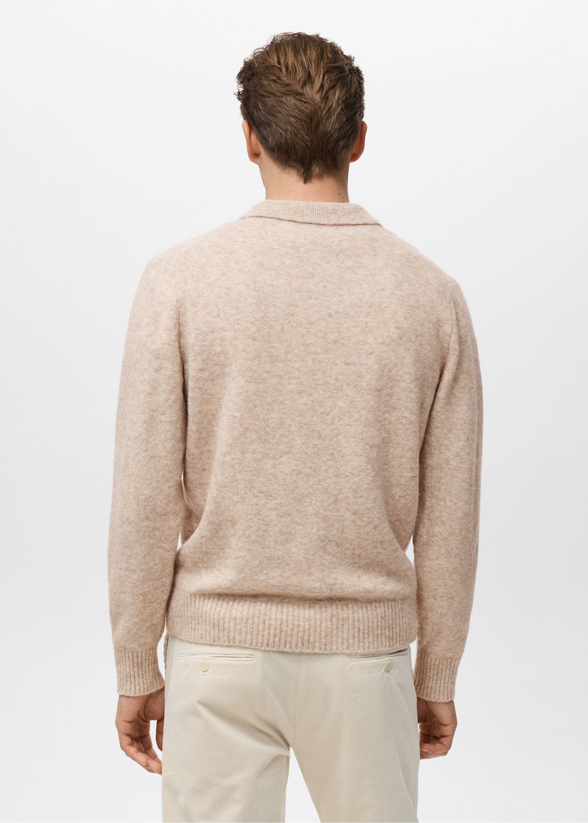 Knitted wool blend polo sweater - Reverse of the article, Sand. Ref: 17037897-00.