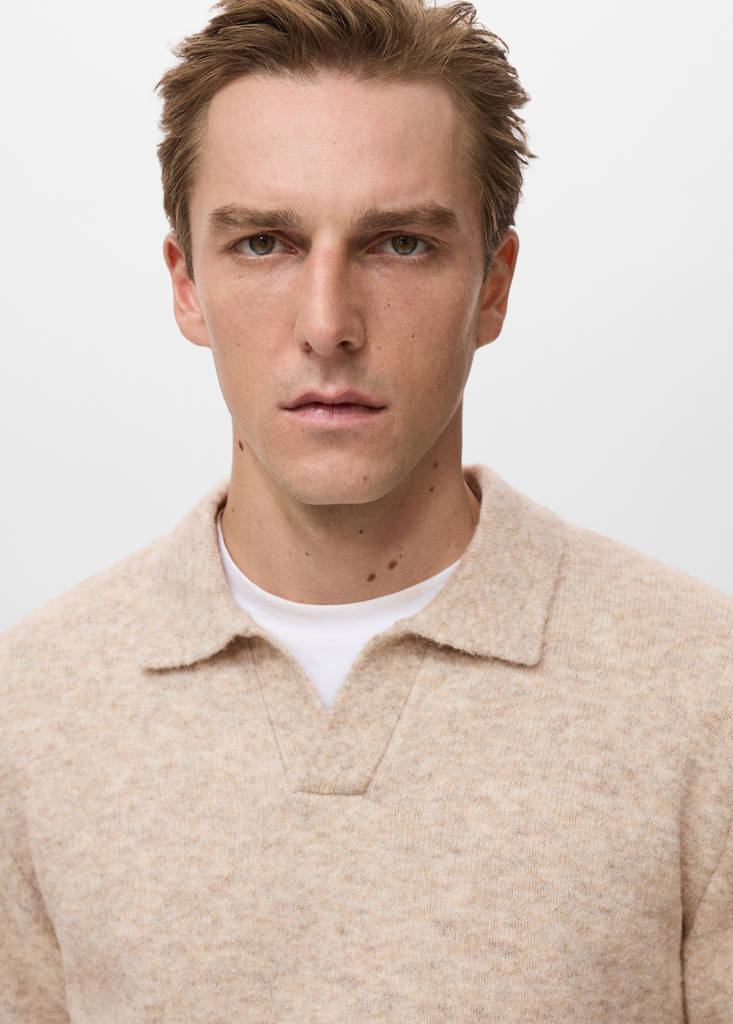 Knitted wool blend polo sweater — Sand