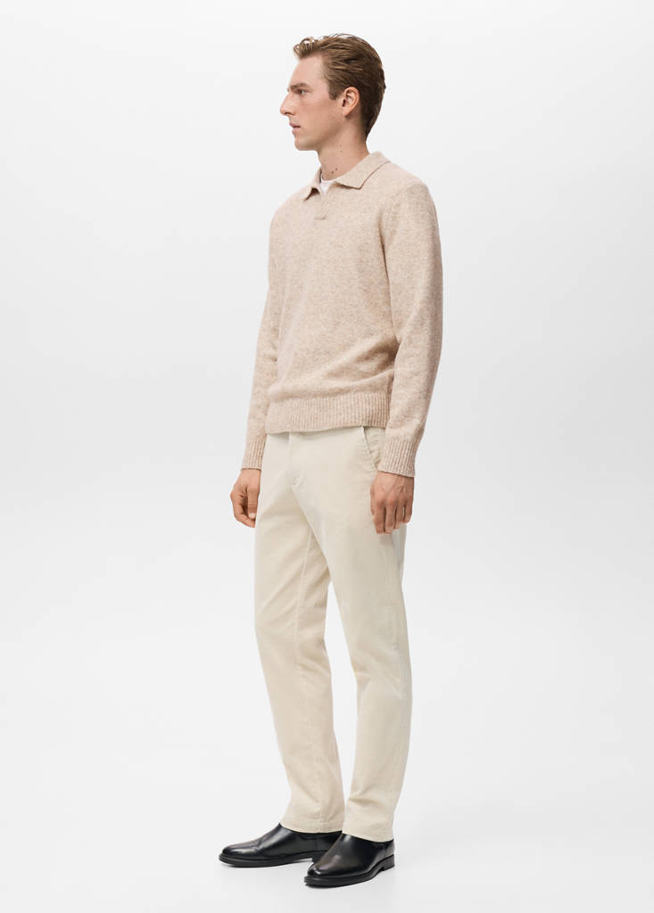 Knitted wool blend polo sweater — Sand