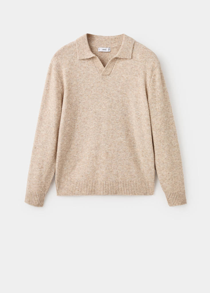 Knitted wool blend polo sweater — Sand