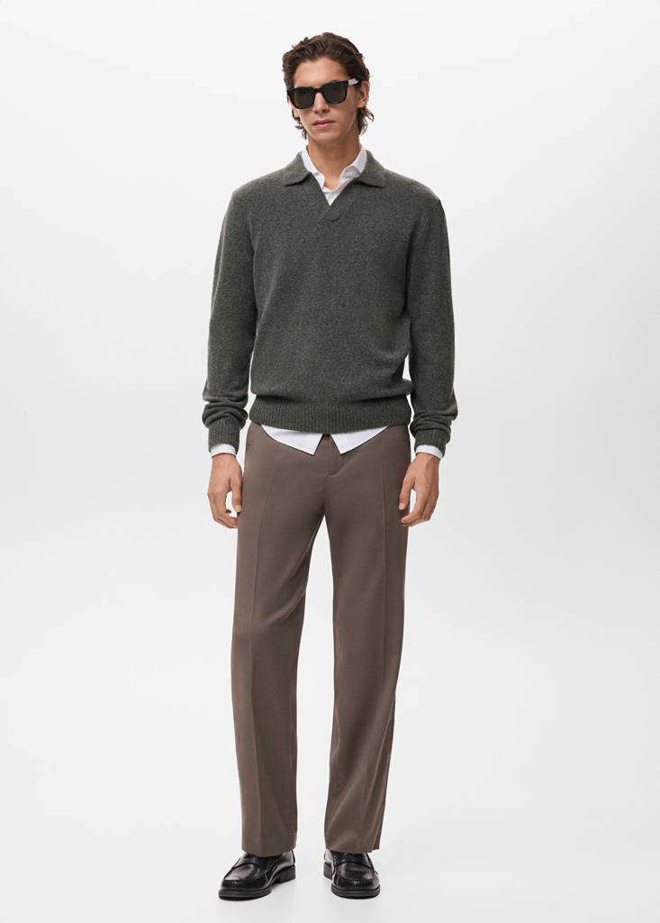 Knitted wool blend polo sweater — Dark Green