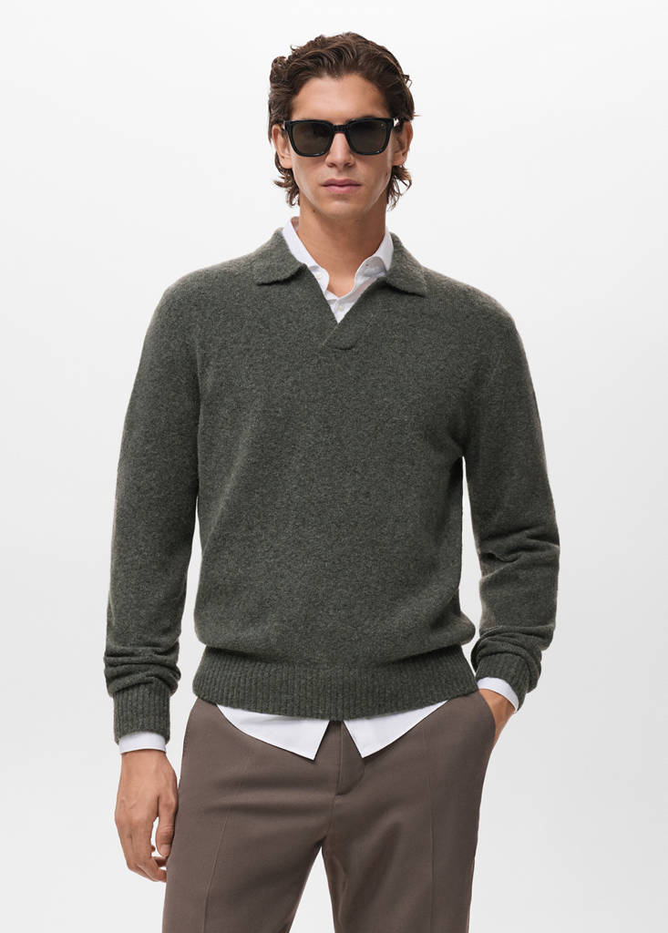Knitted wool blend polo sweater — Dark Green