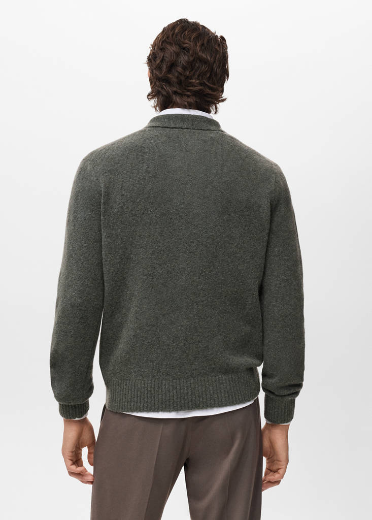 Knitted wool blend polo sweater — Dark Green