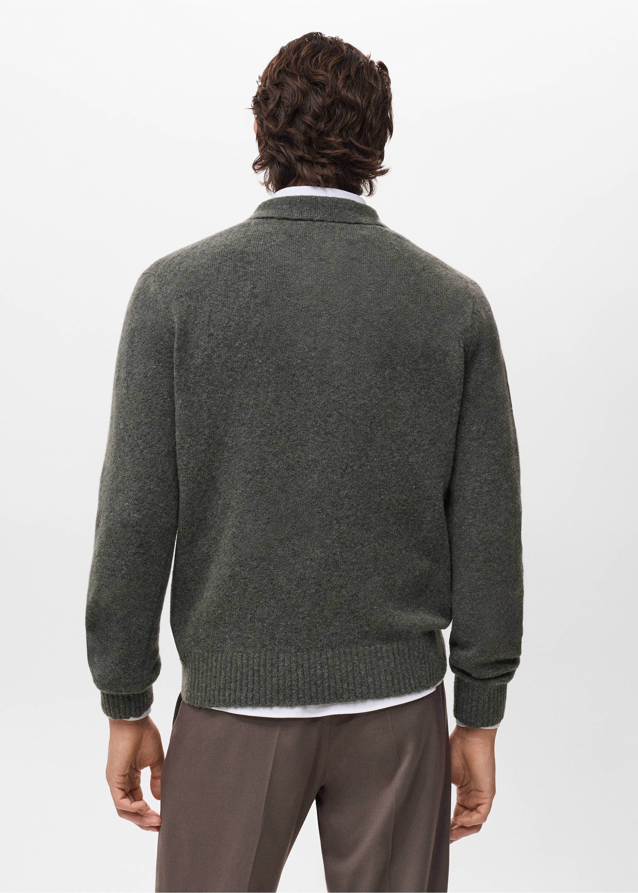 Knitted wool blend polo sweater - Reverse of the article, Dark Green. Ref: 17037897-00.