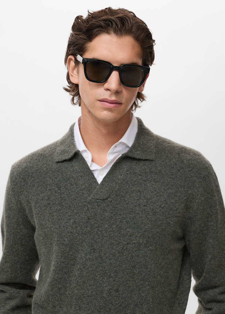 Knitted wool blend polo sweater — Dark Green