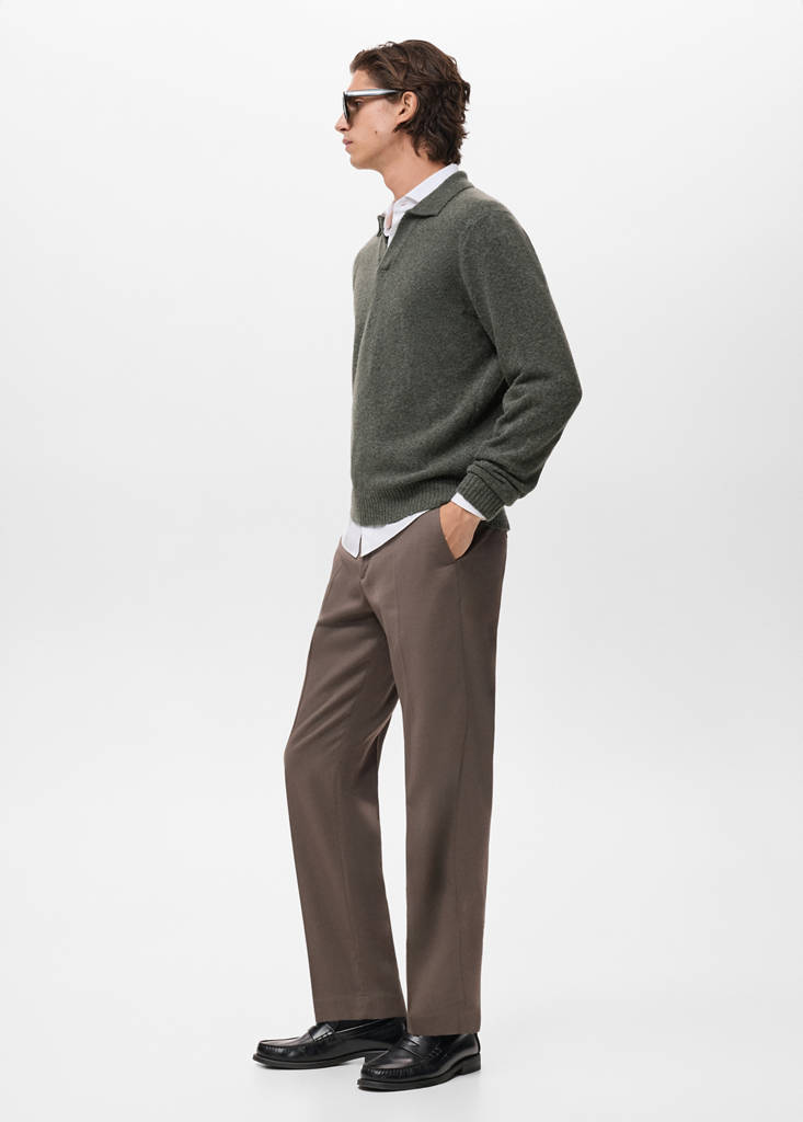 Knitted wool blend polo sweater — Dark Green