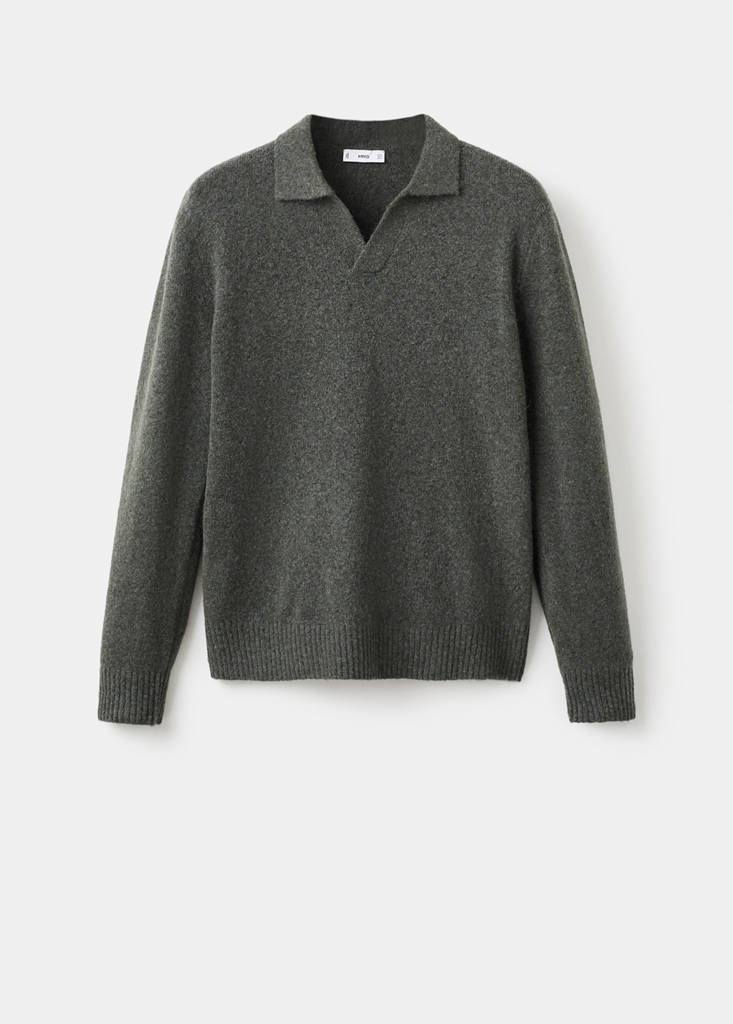 Knitted wool blend polo sweater — Dark Green