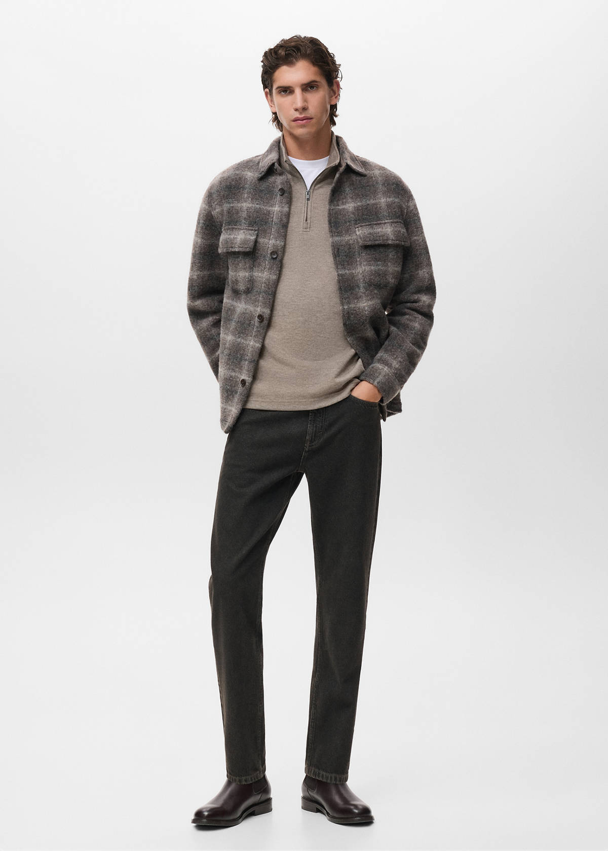 Regular-fit zip-up hoodie — Sand
