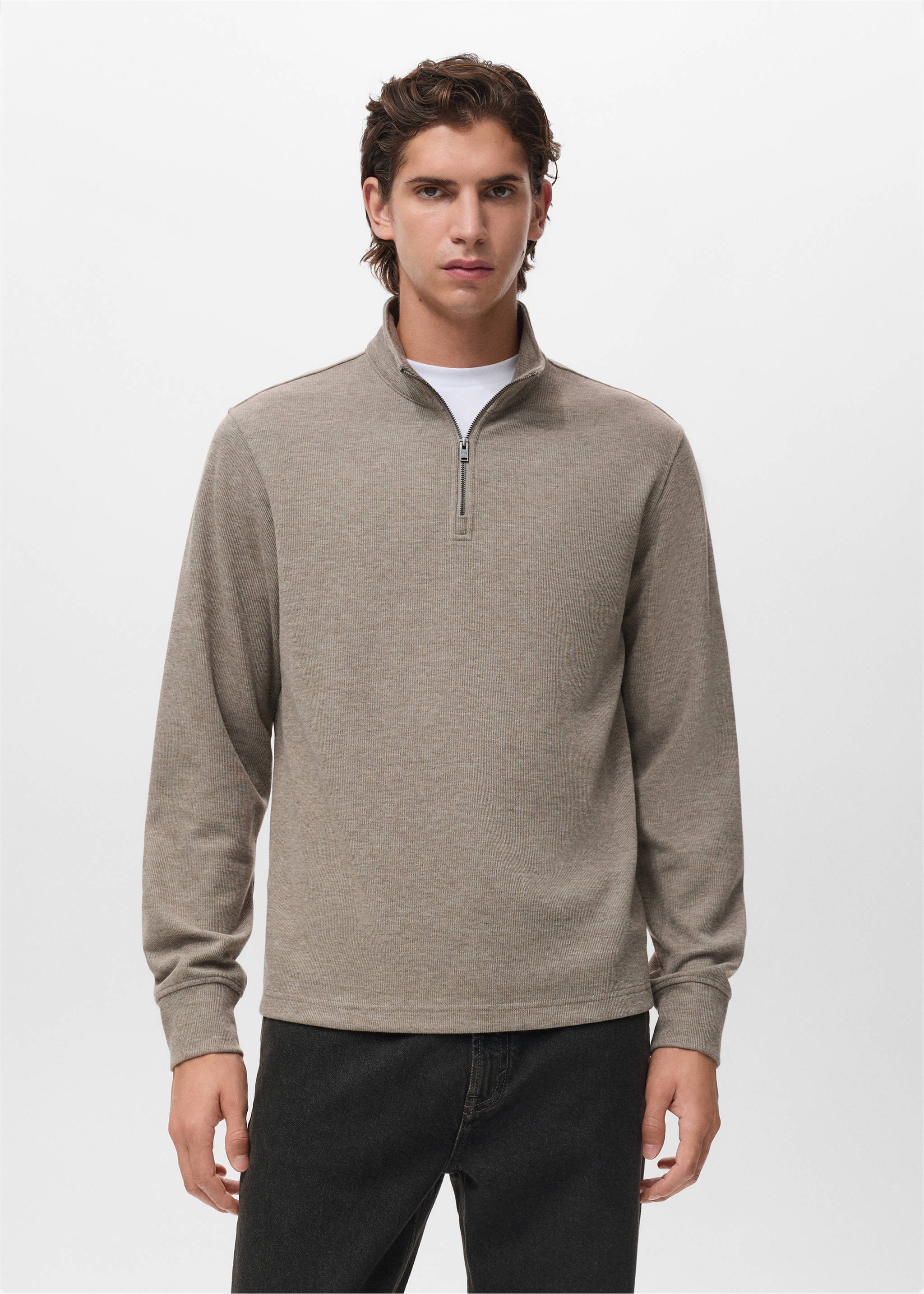 Sudadera cremallera regular fit - Plano medio, Arena. Ref: 17037898-00.