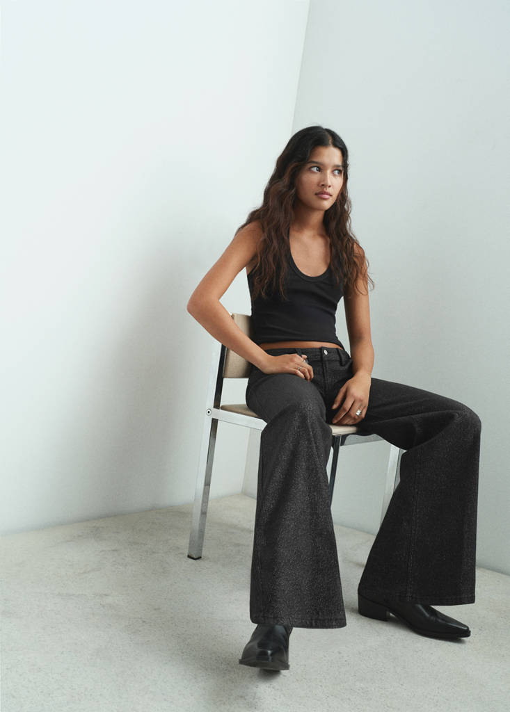 Wide leg jeans with glitter — Black