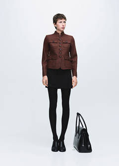 Wool jacket with band collar and pockets — Tobacco Brown 2