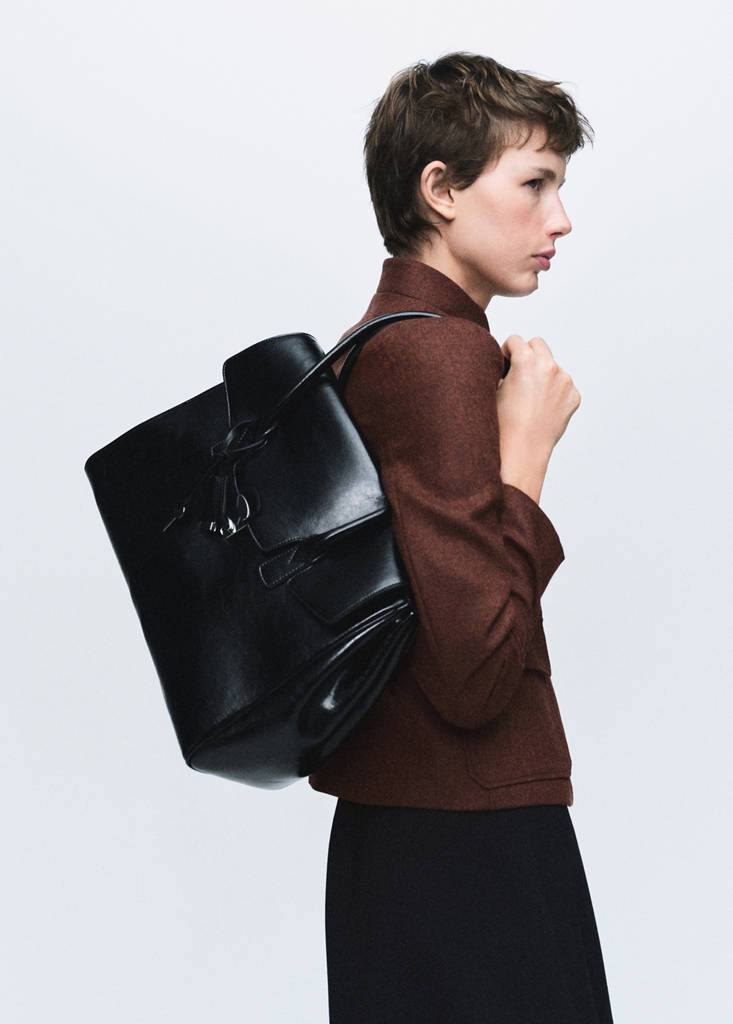 Wool jacket with band collar and pockets — Tobacco Brown