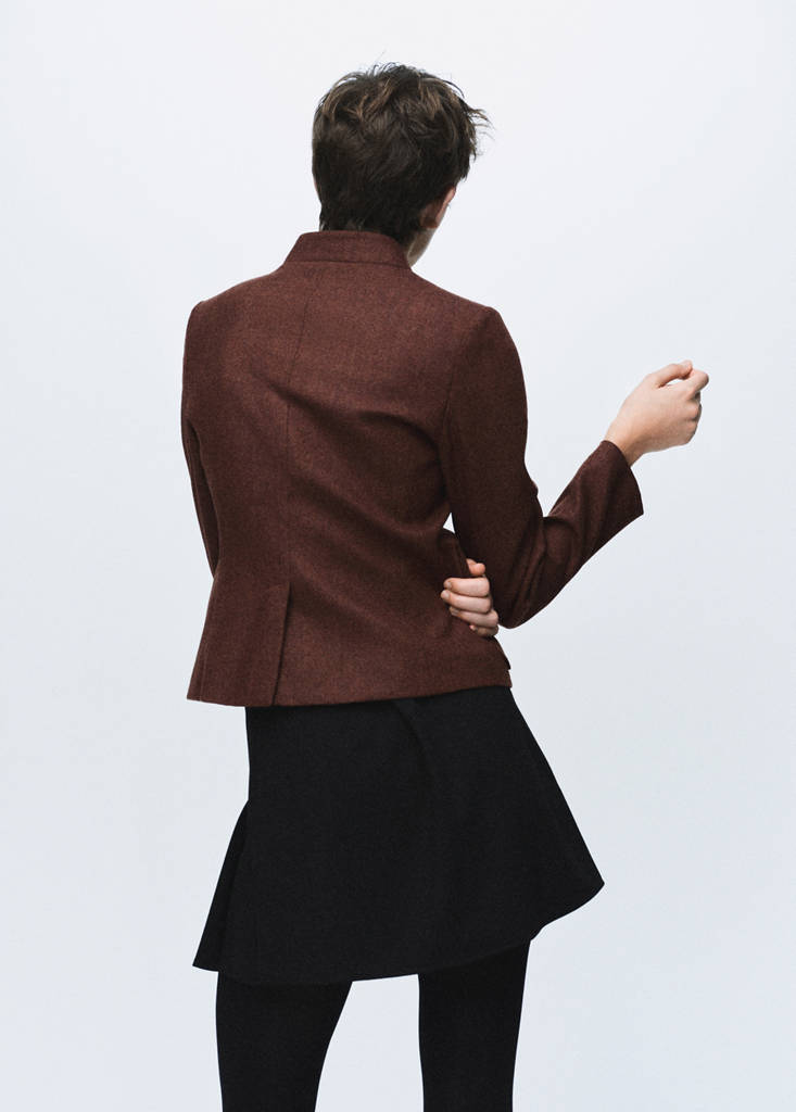 Wool jacket with band collar and pockets — Tobacco Brown