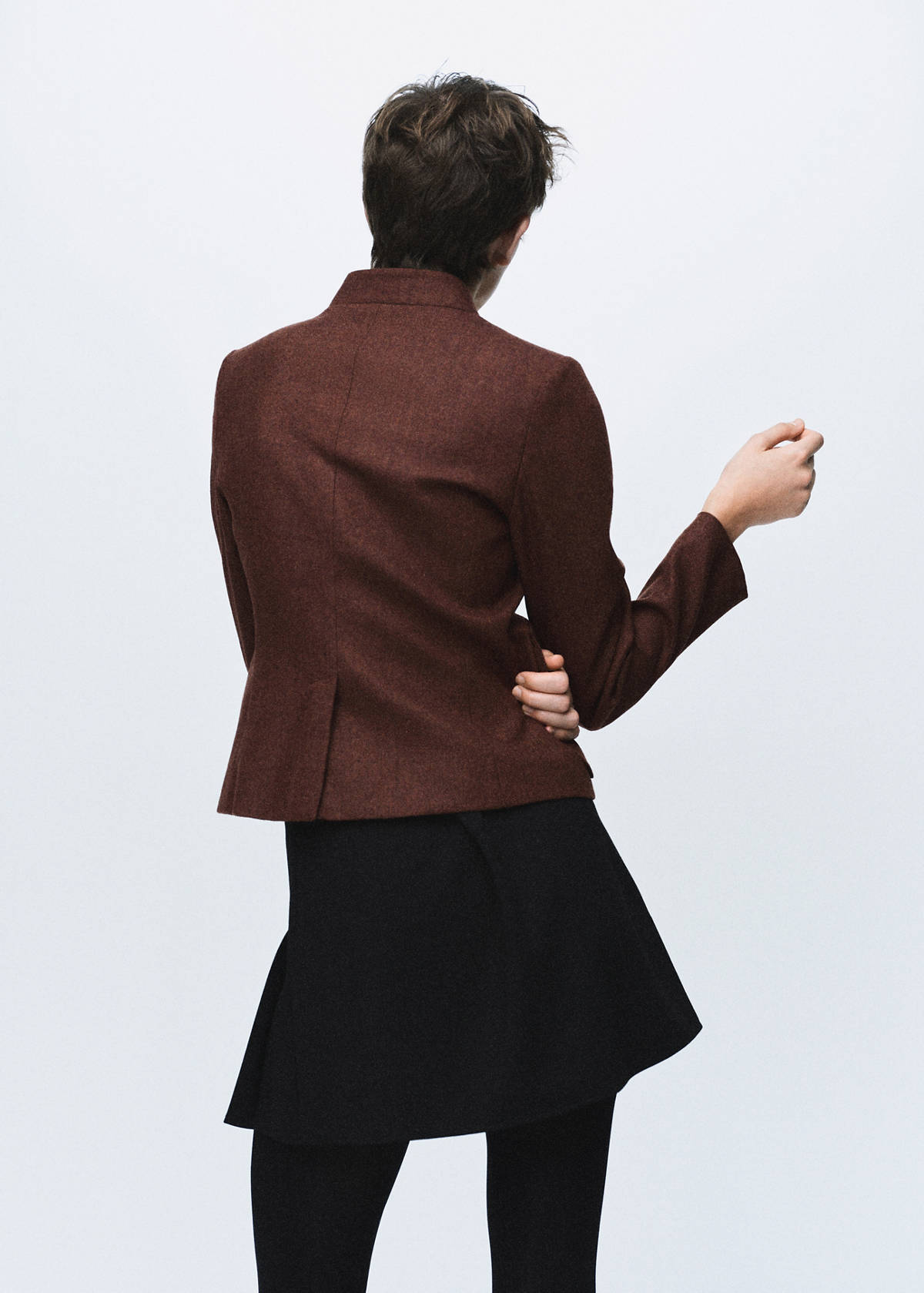 Wool jacket with band collar and pockets — Tobacco Brown