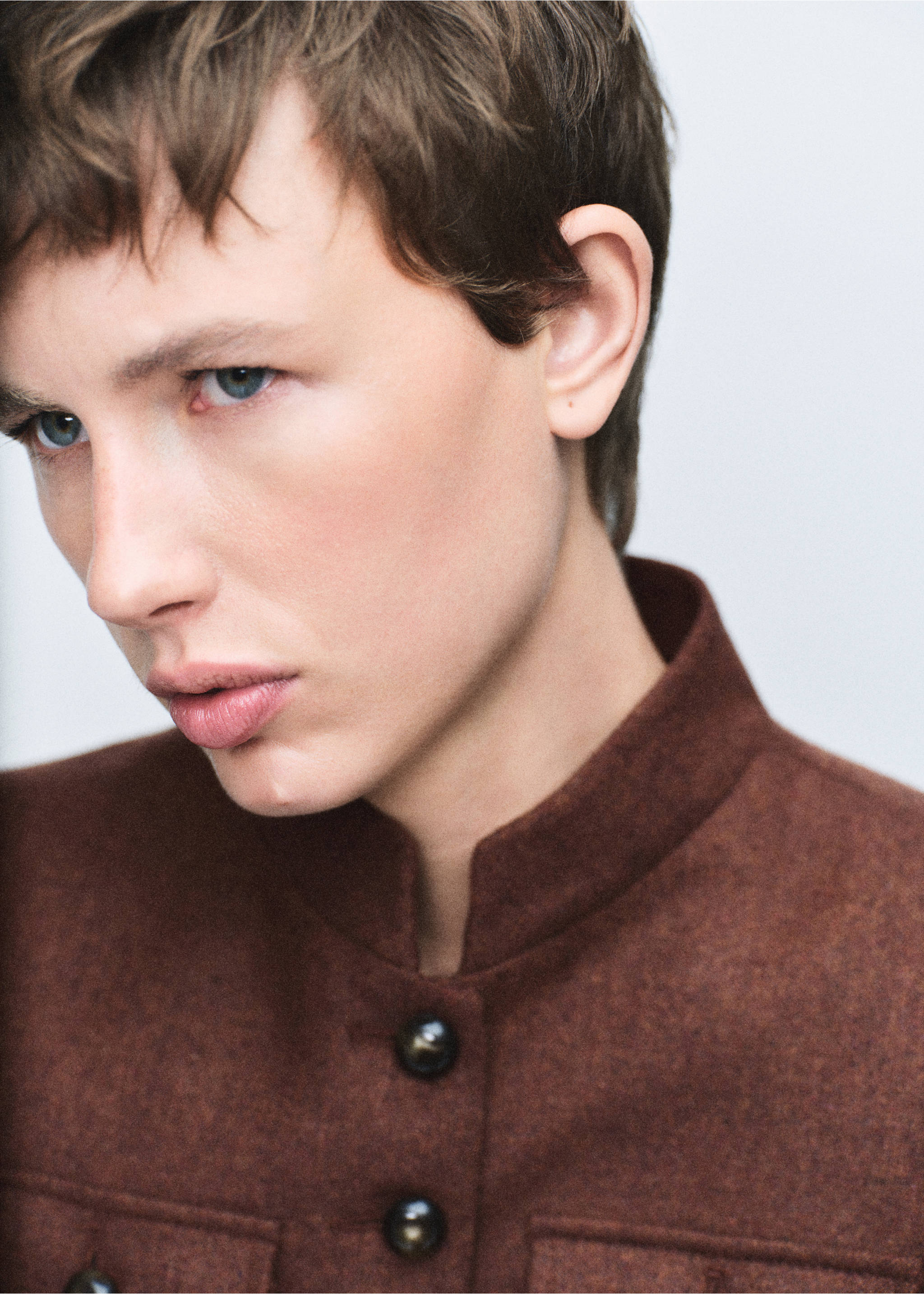 Шерстяная куртка с воротником-стойкой и карманами - Деталь изделия 1, Табачно-коричневый. Ref: 17037912-00.