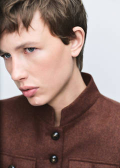 Wool jacket with band collar and pockets — Tobacco Brown 4