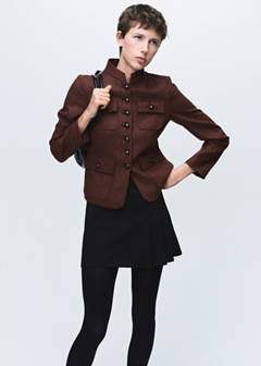 Wool jacket with band collar and pockets — Tobacco Brown 5