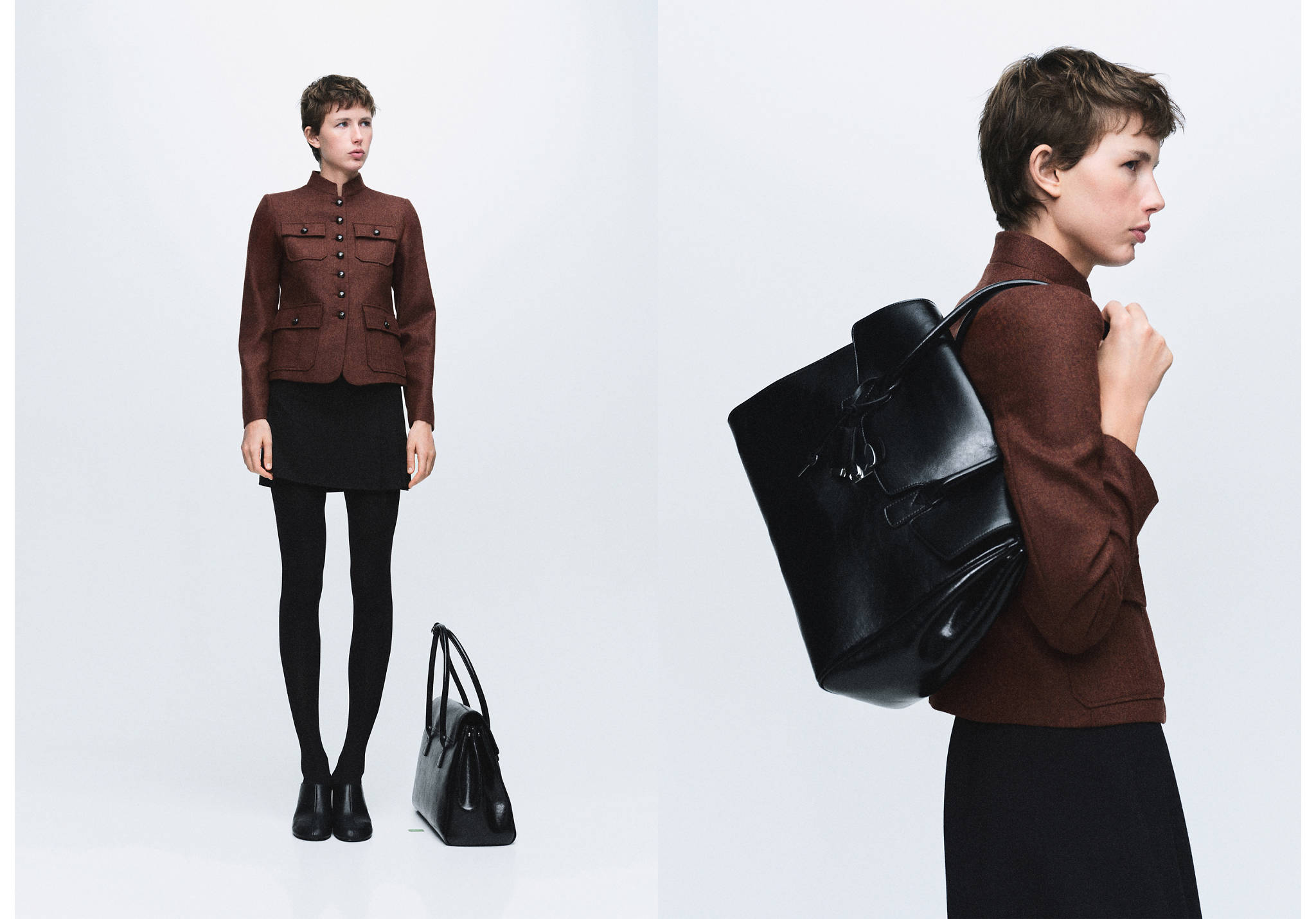 Wool jacket with band collar and pockets - Panoramic plane