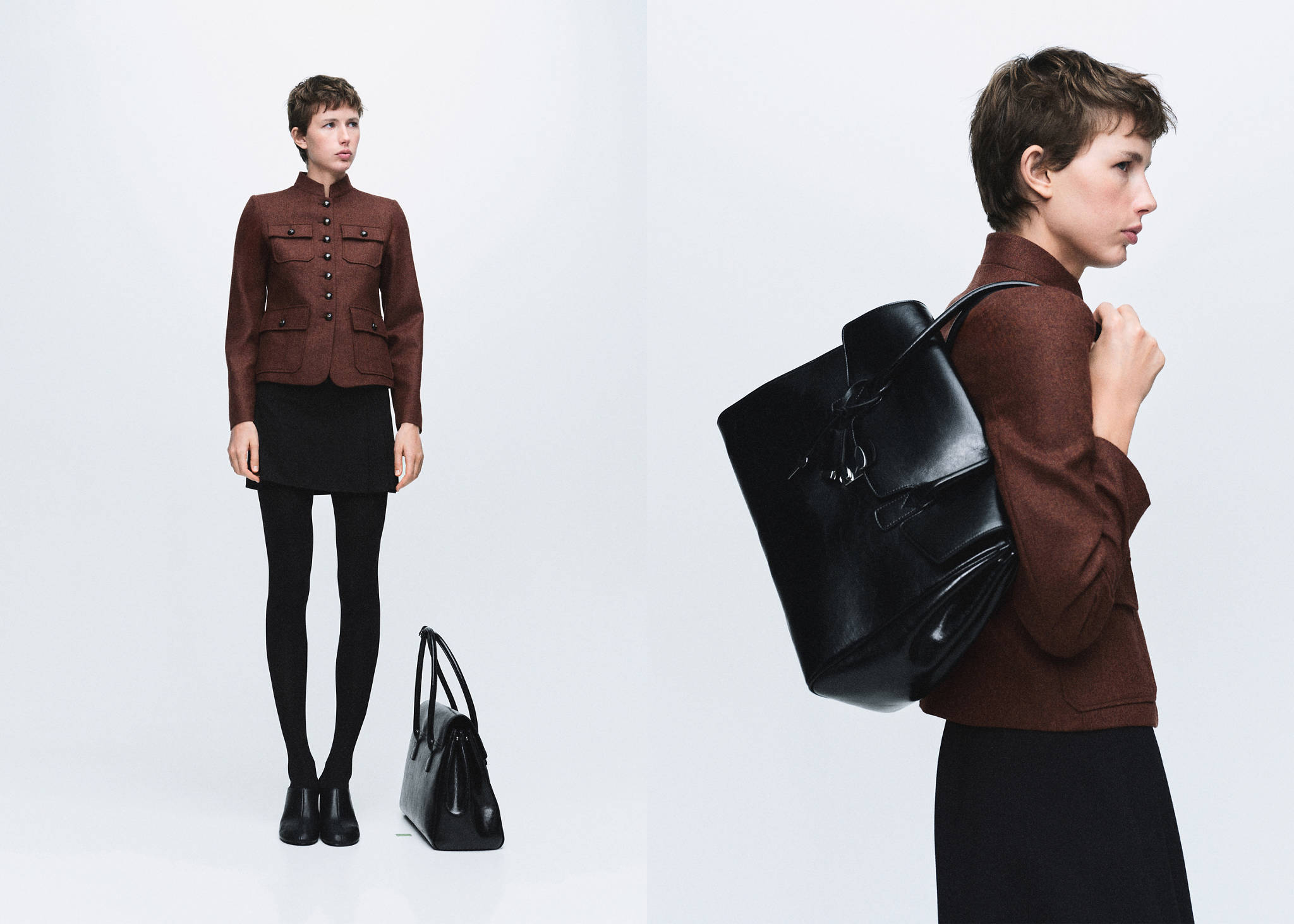 Wool jacket with band collar and pockets - Panoramic plane