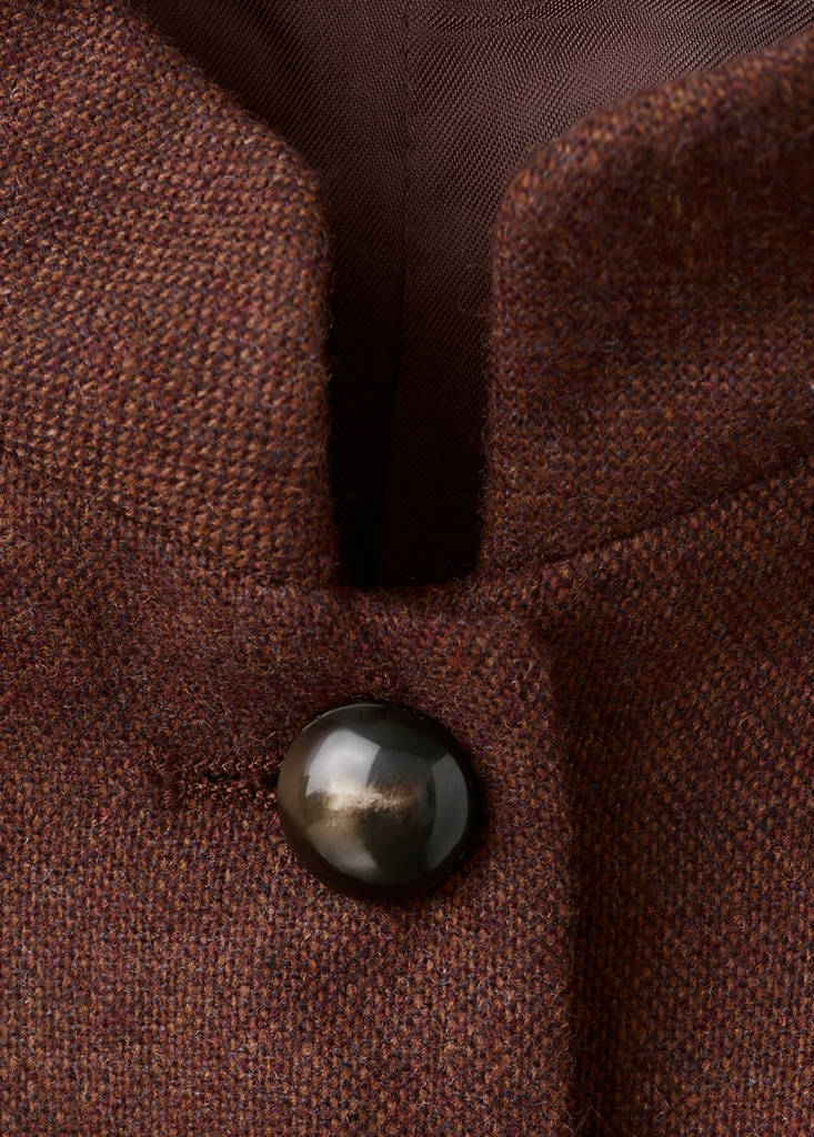 Wool jacket with band collar and pockets — Tobacco Brown