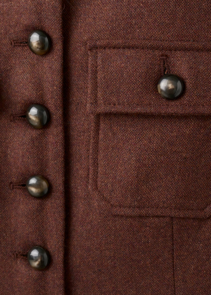 Wool jacket with band collar and pockets — Tobacco Brown