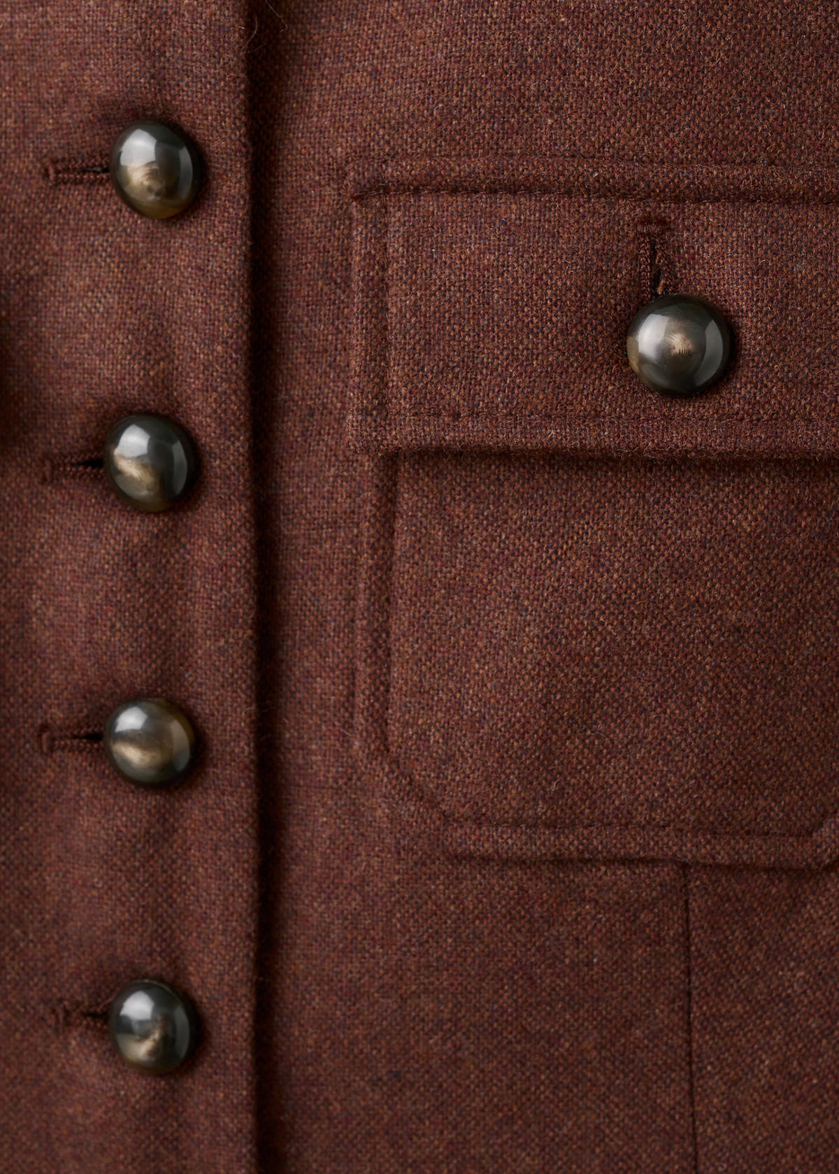 Wool jacket with band collar and pockets — Tobacco Brown