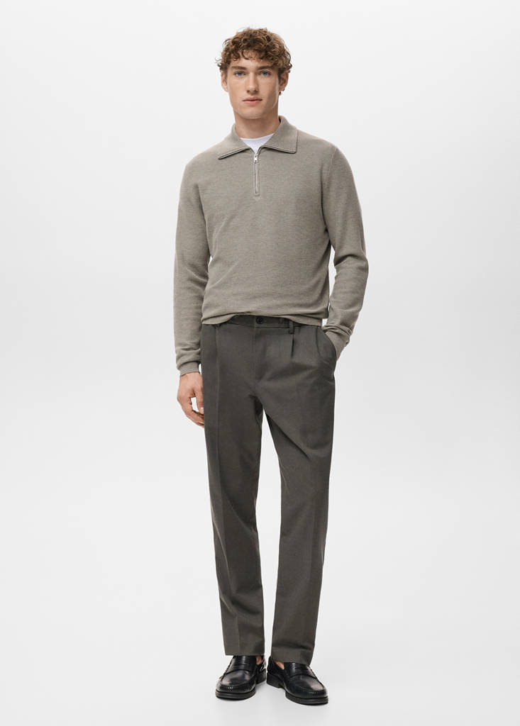 Regular fit cord pleated trousers — Medium Brown
