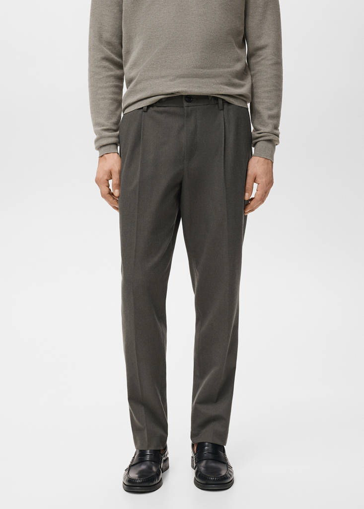 Regular fit cord pleated trousers — Medium Brown