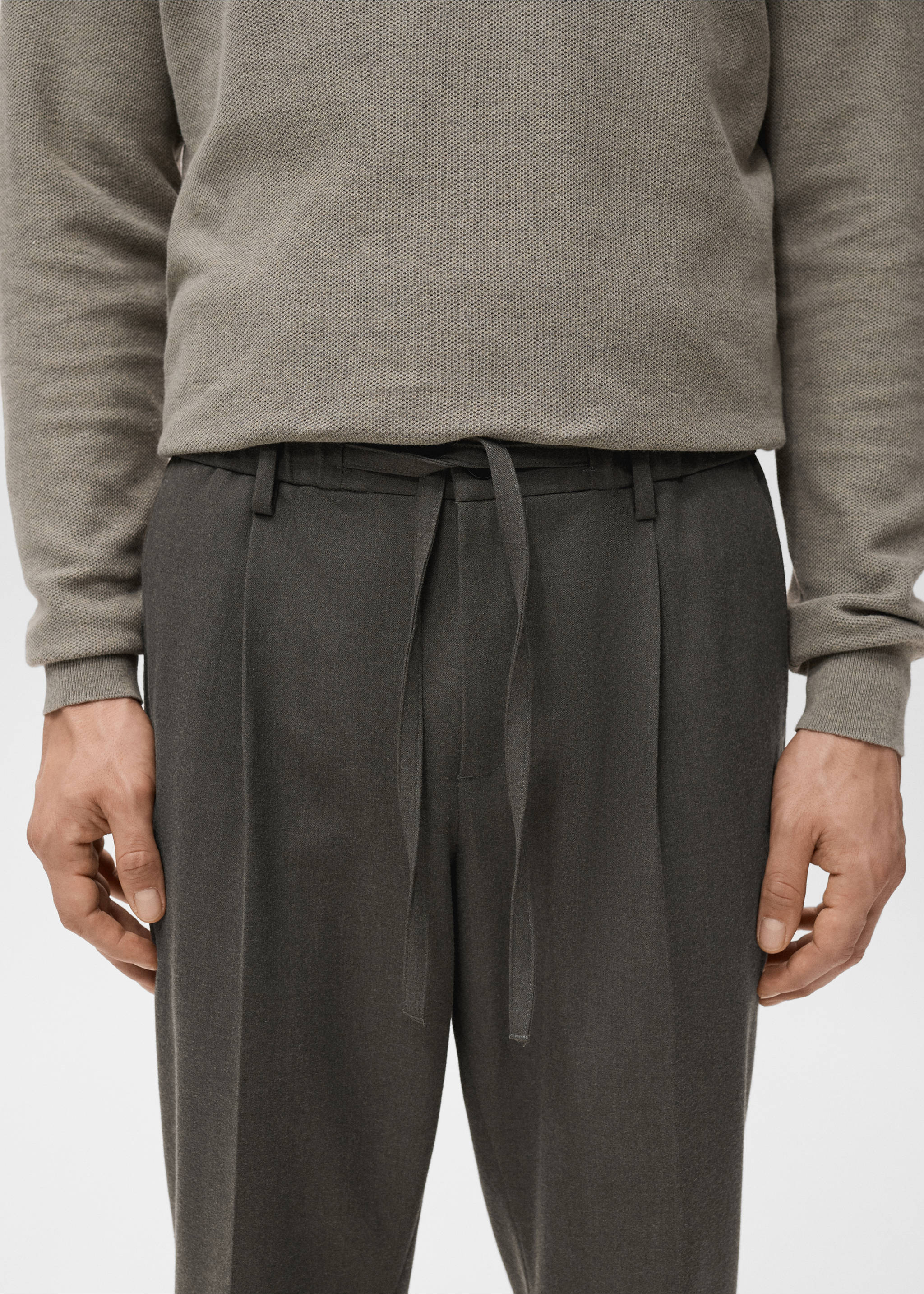 Брюки regular fit с защипами и шнуром - Деталь изделия 1, Коричневый средний. Ref: 17037913-00.