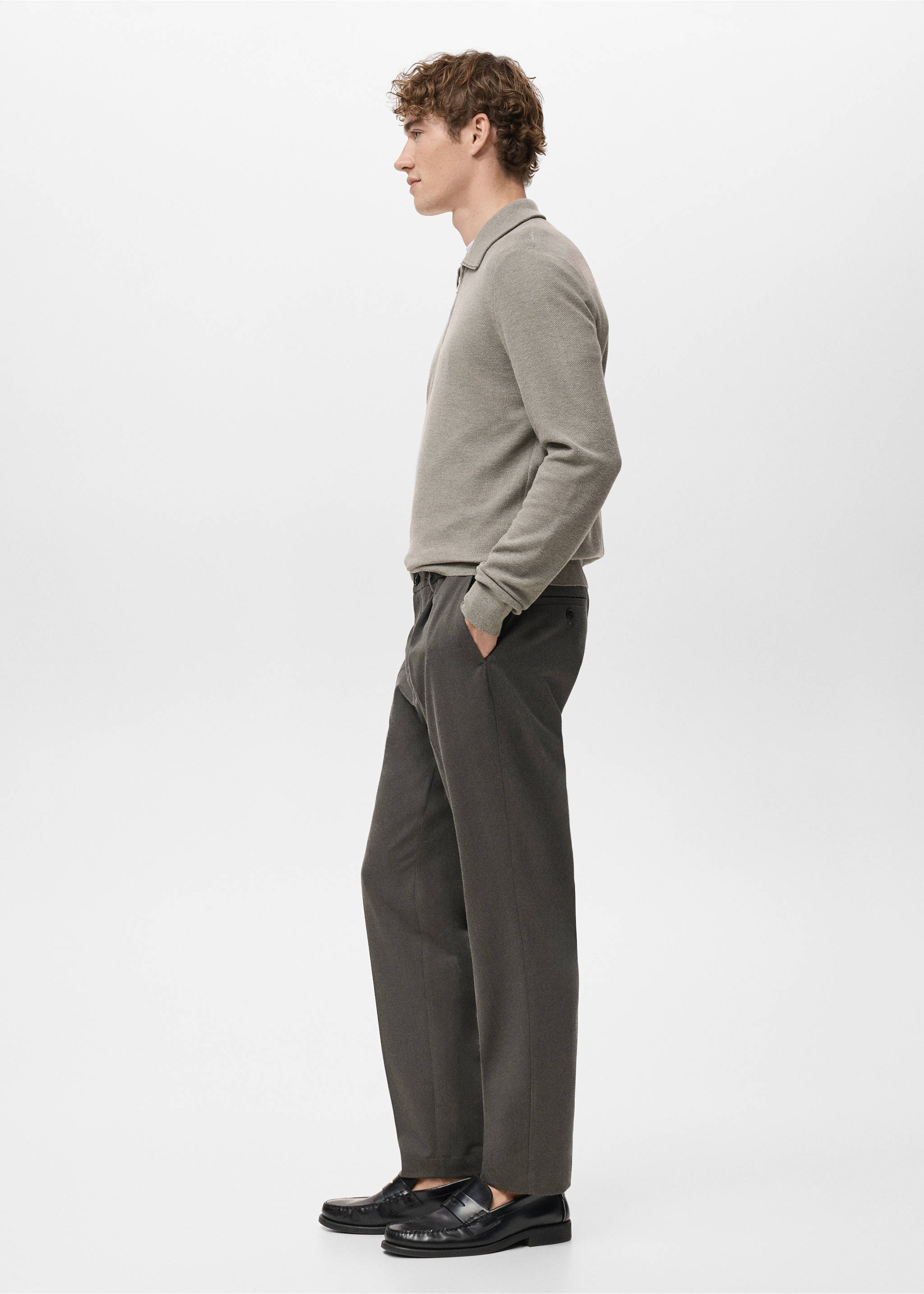 Брюки regular fit с защипами и шнуром - Деталь изделия 2, Коричневый средний. Ref: 17037913-00.
