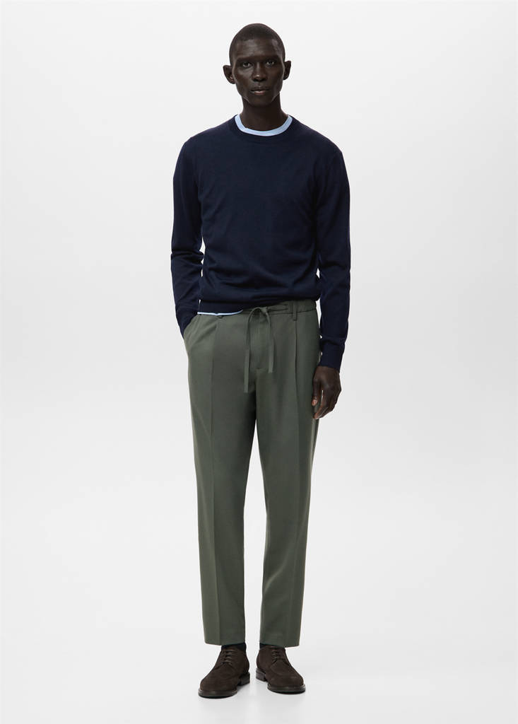 Regular fit cord pleated trousers — Dark Green