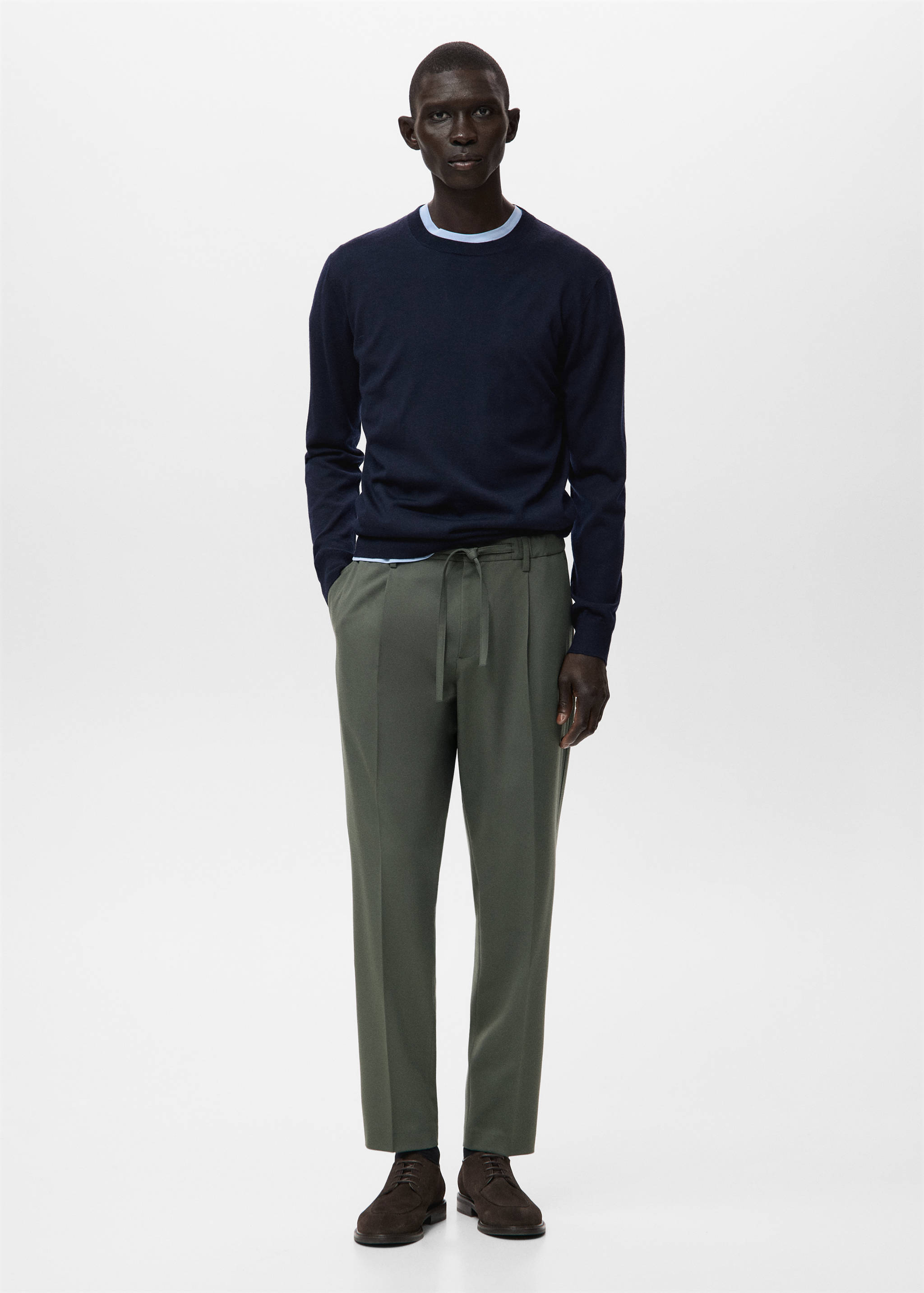 Regular fit bandplooibroek met aansnoerkoord - Overzichtstekening