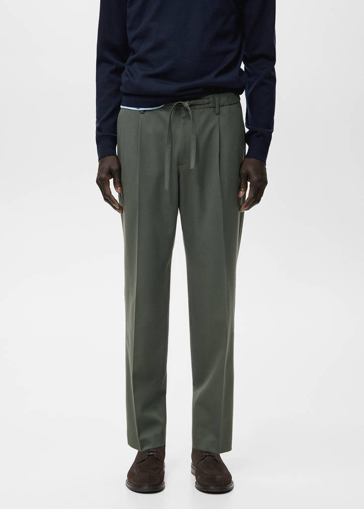 Regular fit cord pleated trousers — Dark Green