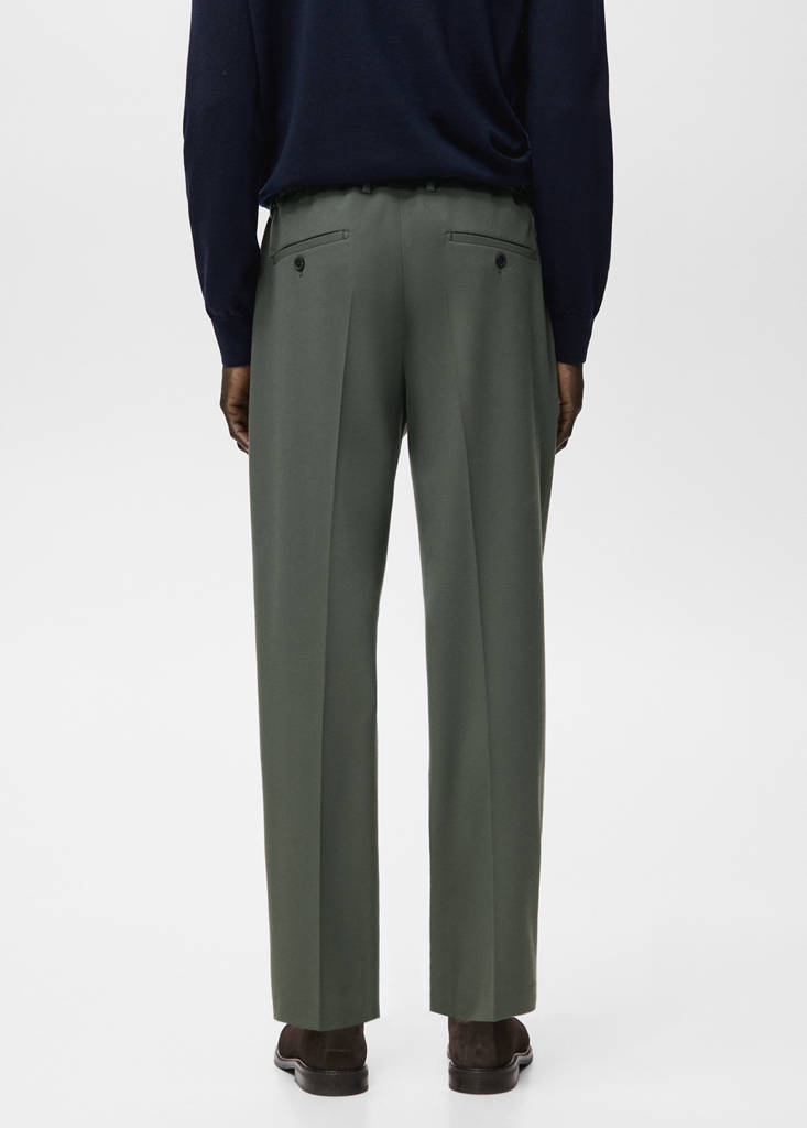Regular fit cord pleated trousers — Dark Green