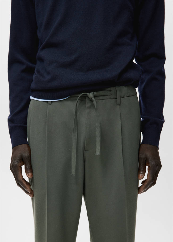 Regular fit cord pleated trousers — Dark Green
