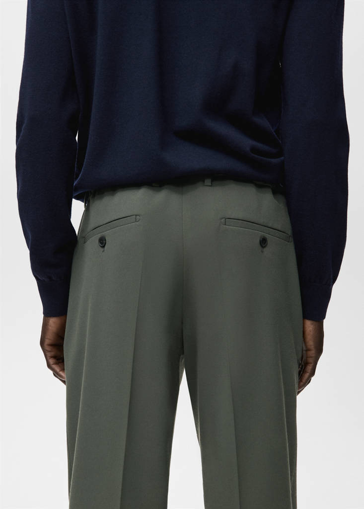 Regular fit cord pleated trousers — Dark Green