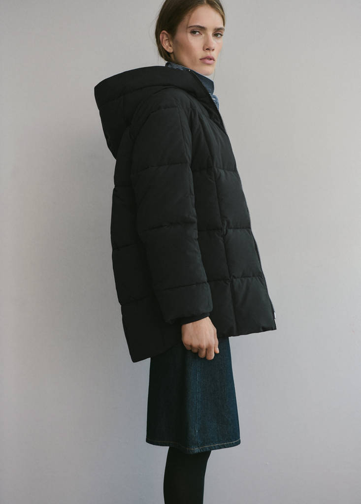 Hood puffer coat — Black