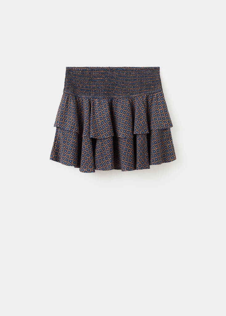 Printed ruffle skirt — Navy