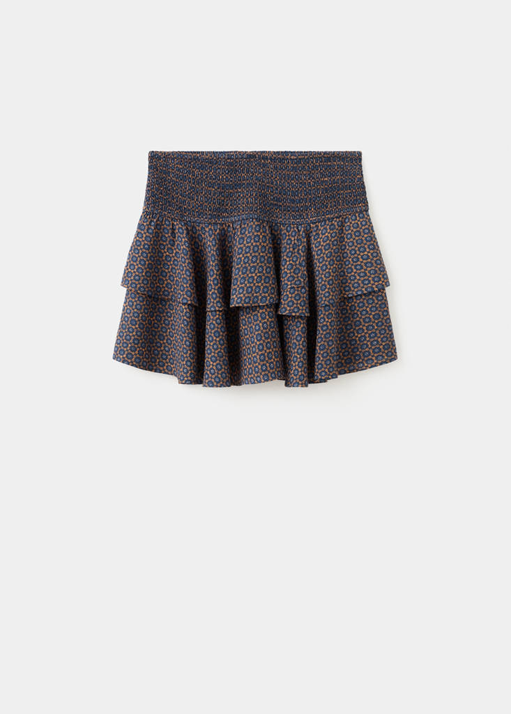 Printed ruffle skirt — Navy