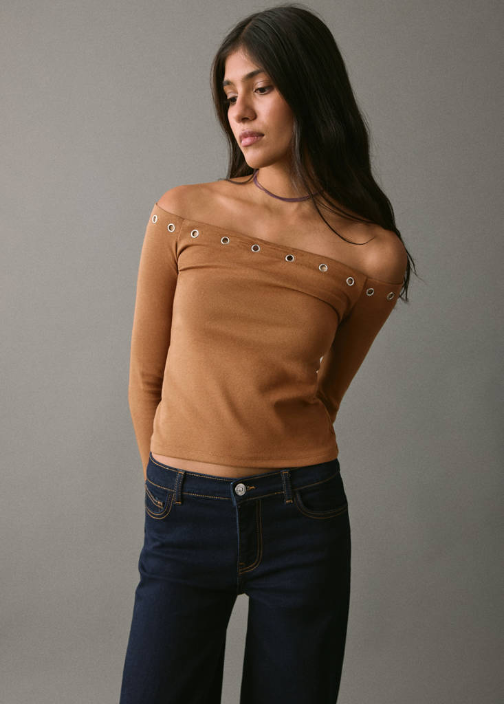 Strapless studded t-shirt — Medium Brown