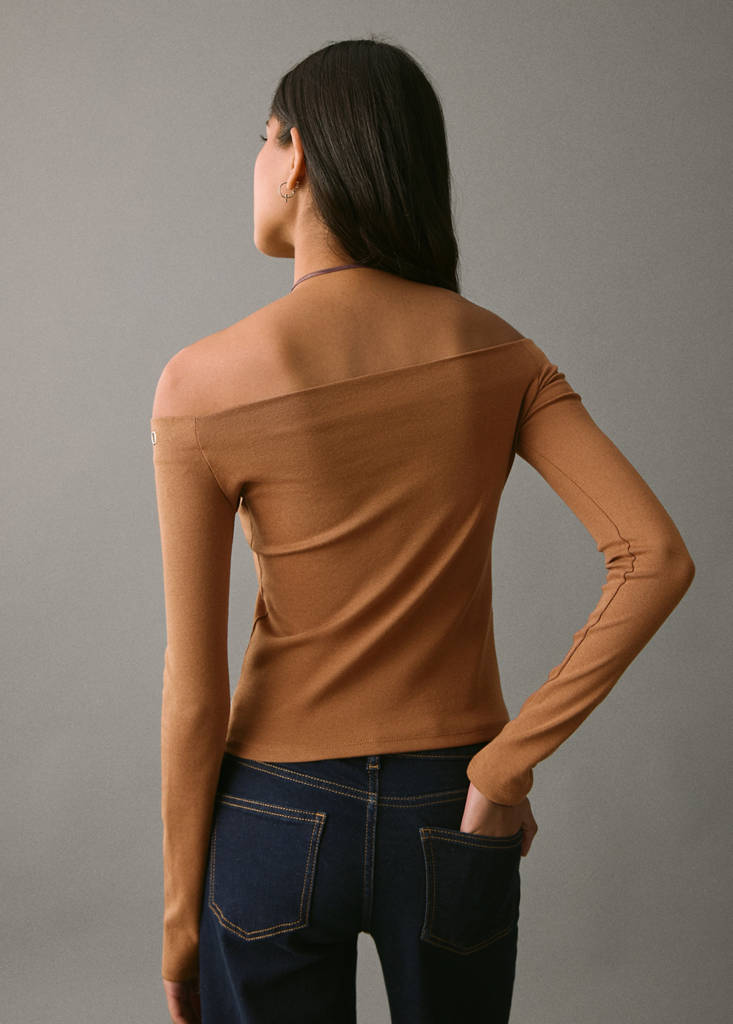 Strapless studded t-shirt — Medium Brown