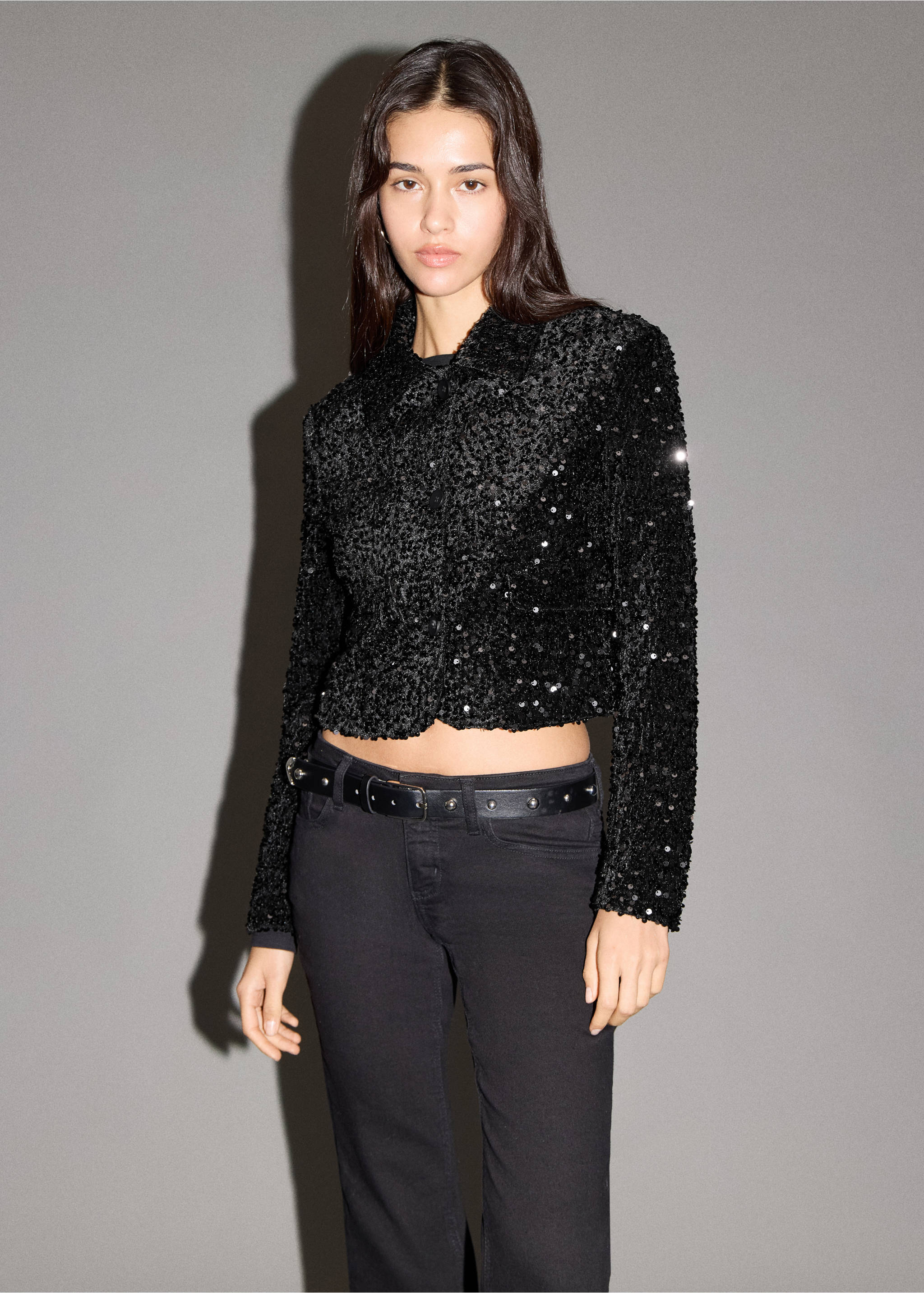 Blazer traje lentejuelas - Plano medio, Negro. Ref: 17038273-00.
