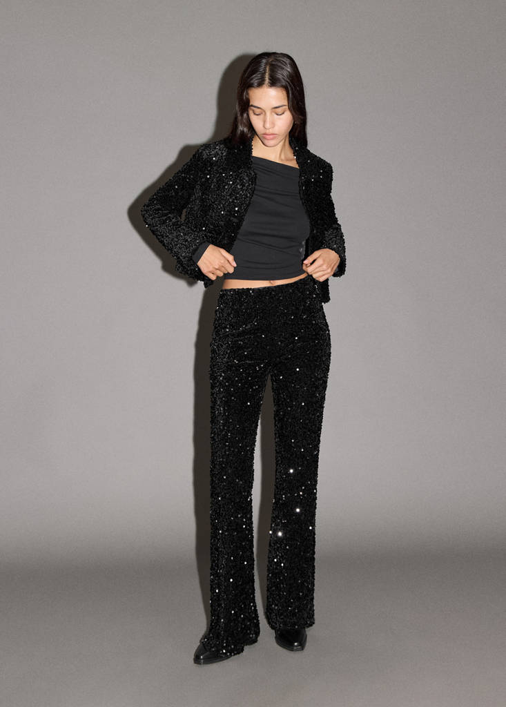 Sequin flared trousers — Black
