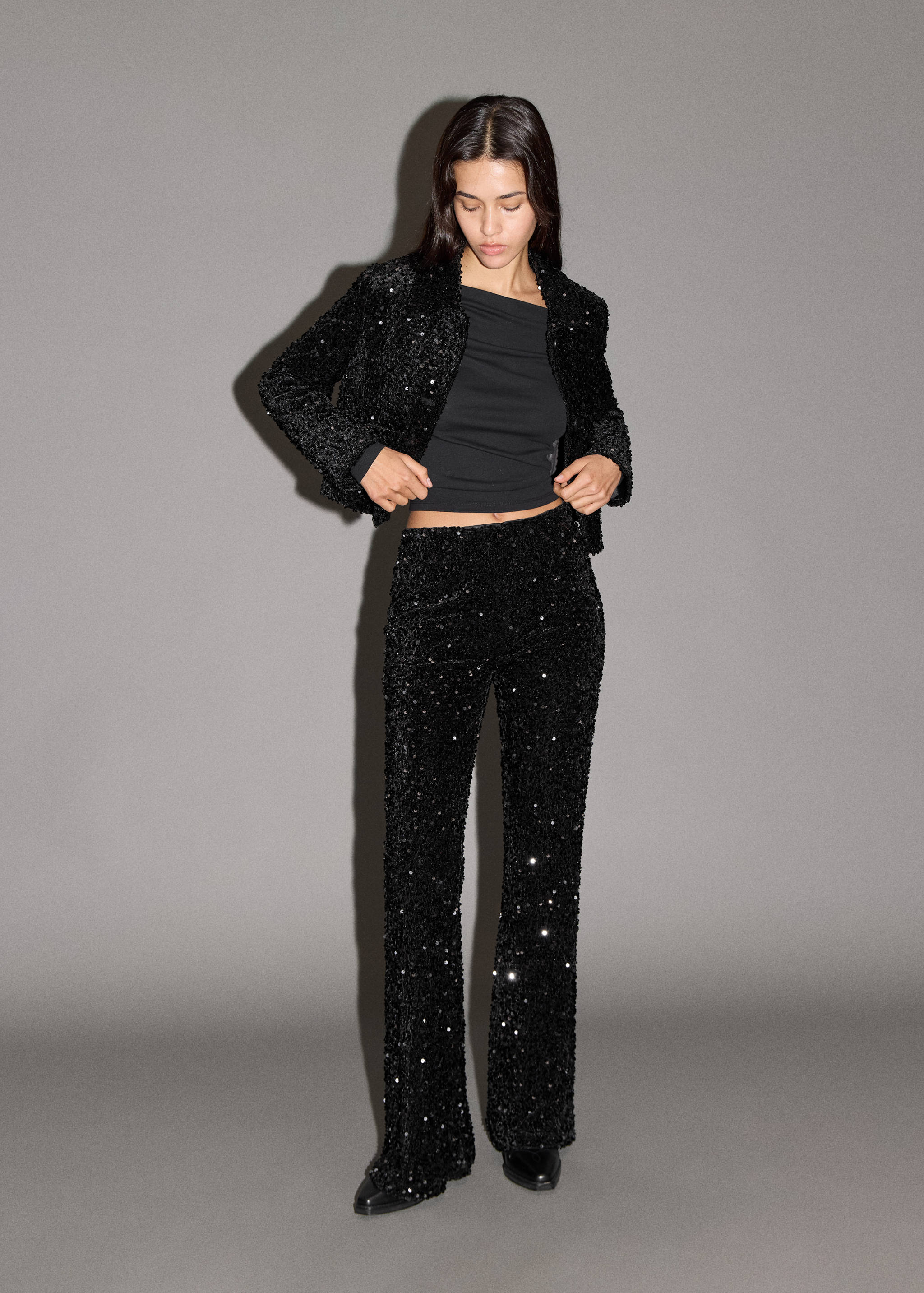 Sequin flared trousers - General plane