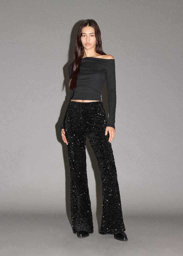Sequin flared trousers — Black