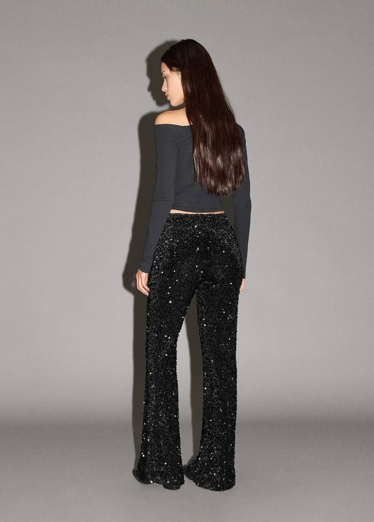 Sequin flared trousers — Black