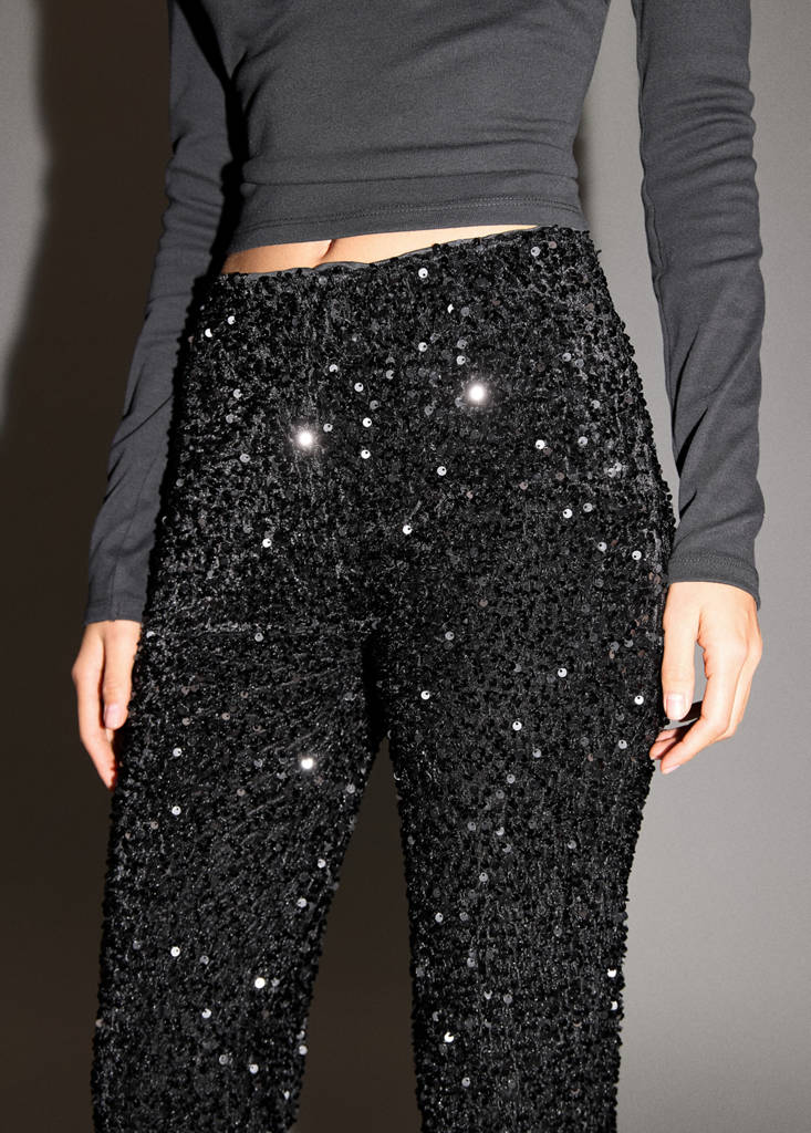 Sequin flared trousers — Black