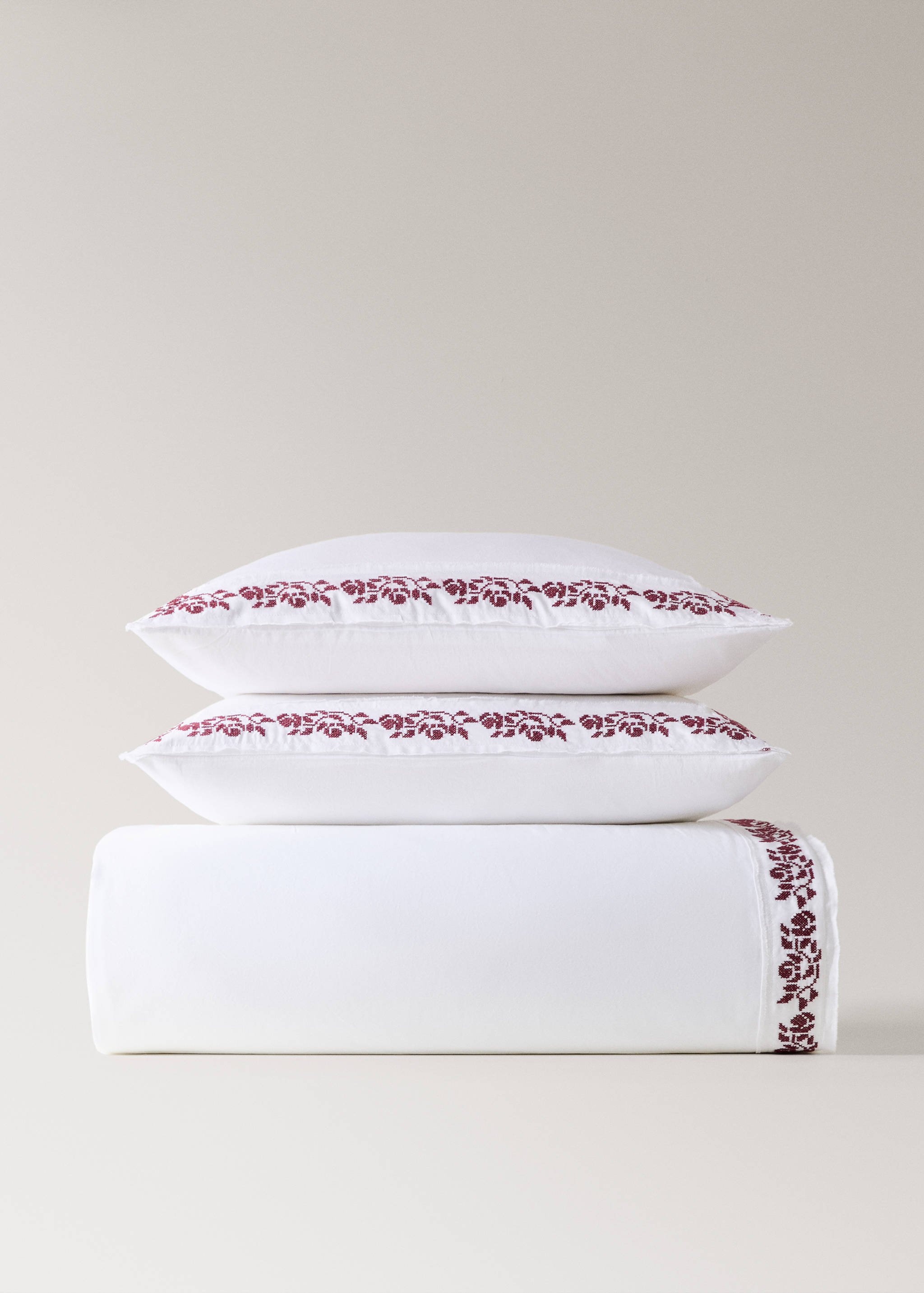 Copripiumino cotone raso 300 fili ricamo punto croce letto 150/160cm - Articolo senza modello