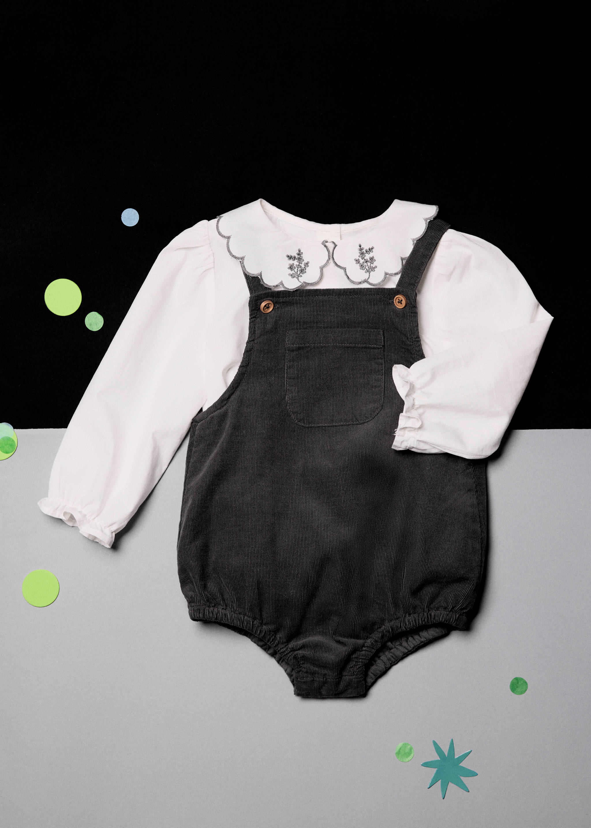 Corduroy romper - Details of the article 5, Charcoal. Ref: 17038633-00.